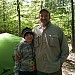 My son and I at camp in the morning.