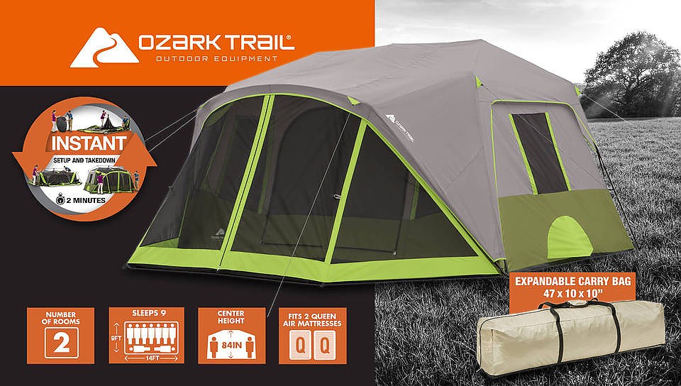 Ozark Trail 9 Person 2 Room Instant Cabin Tent with Screen ...