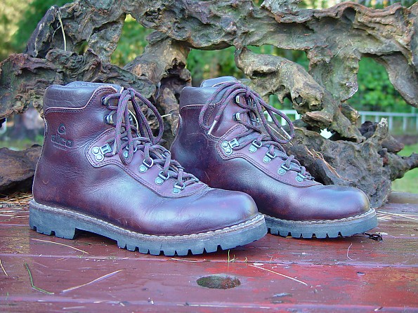 old school hiking boots with red laces