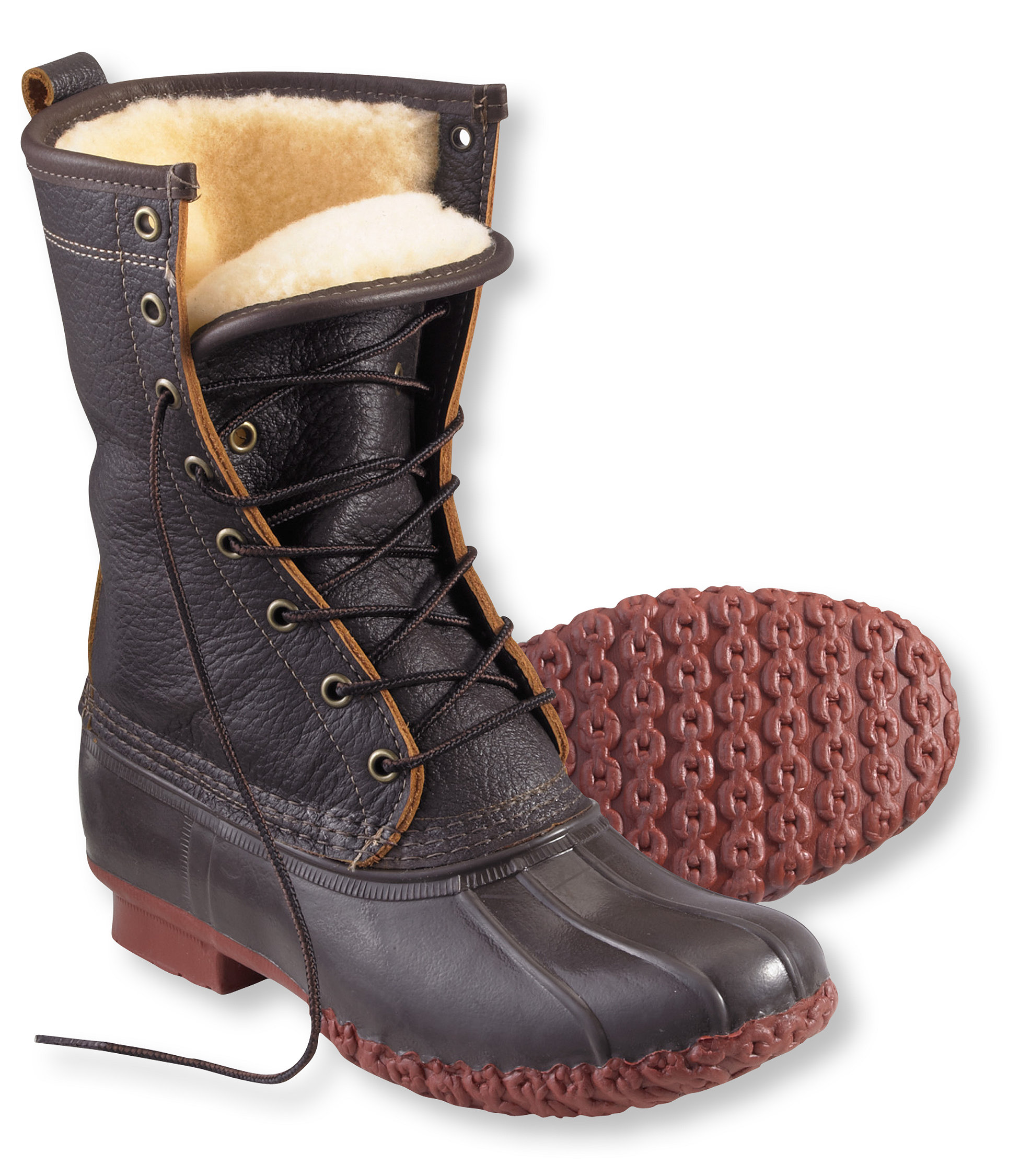signature tumbled leather ll bean boots shearling lined